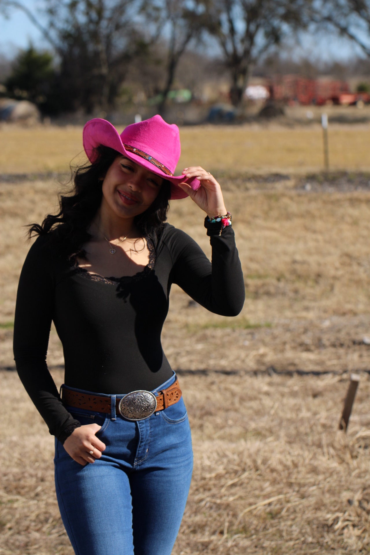 Magenta Durango vegan suede cowboy hat, additional view