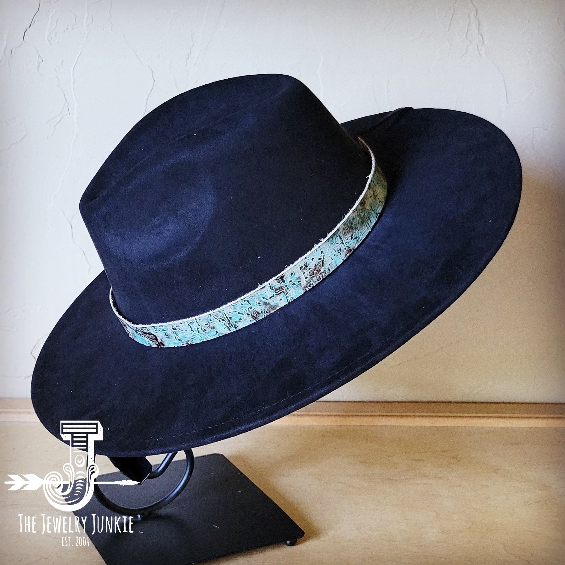 Turquoise Metallic Embossed Leather Hat Band