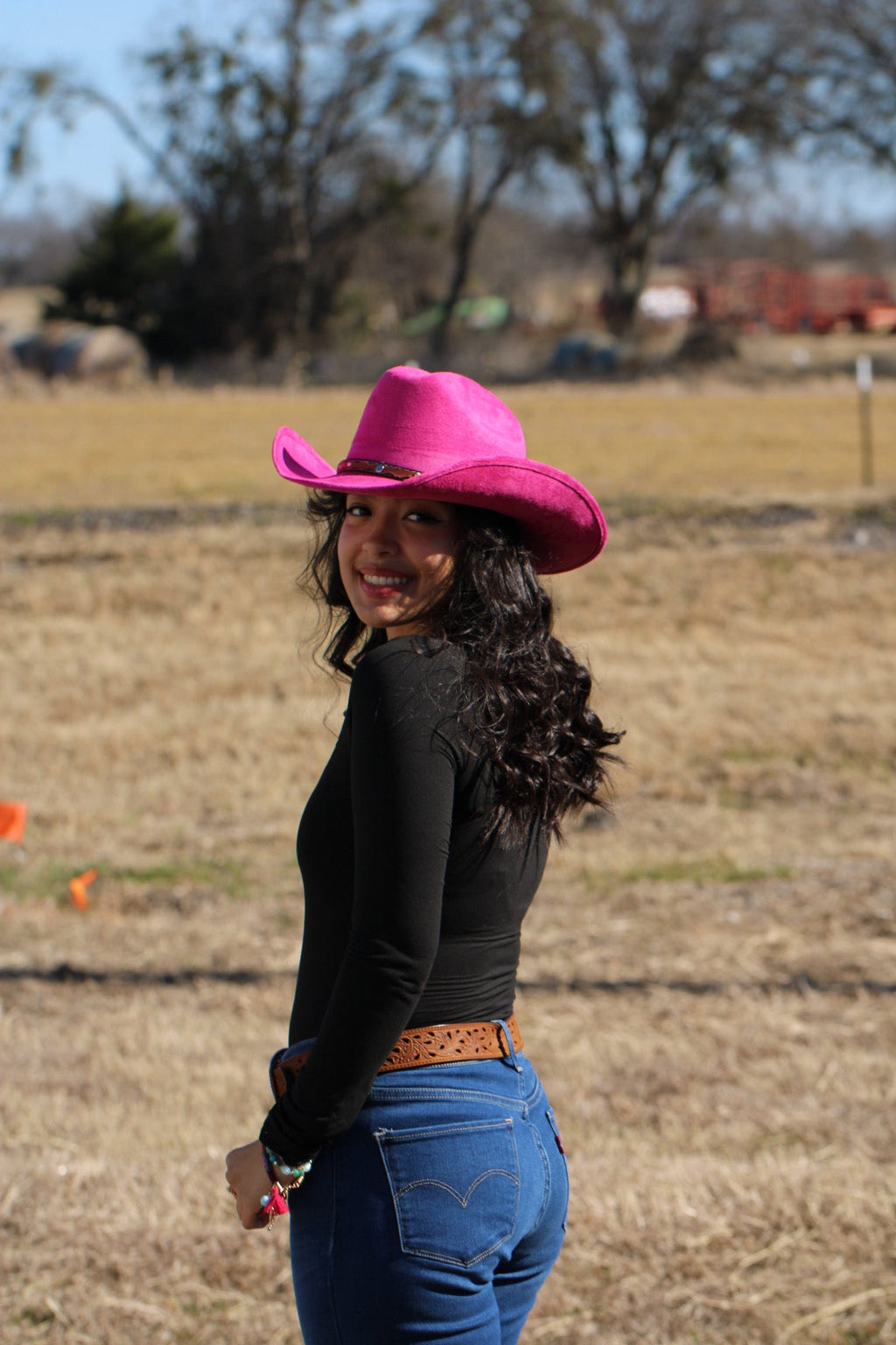 Magenta Durango cowboy hat showing the faux leather band