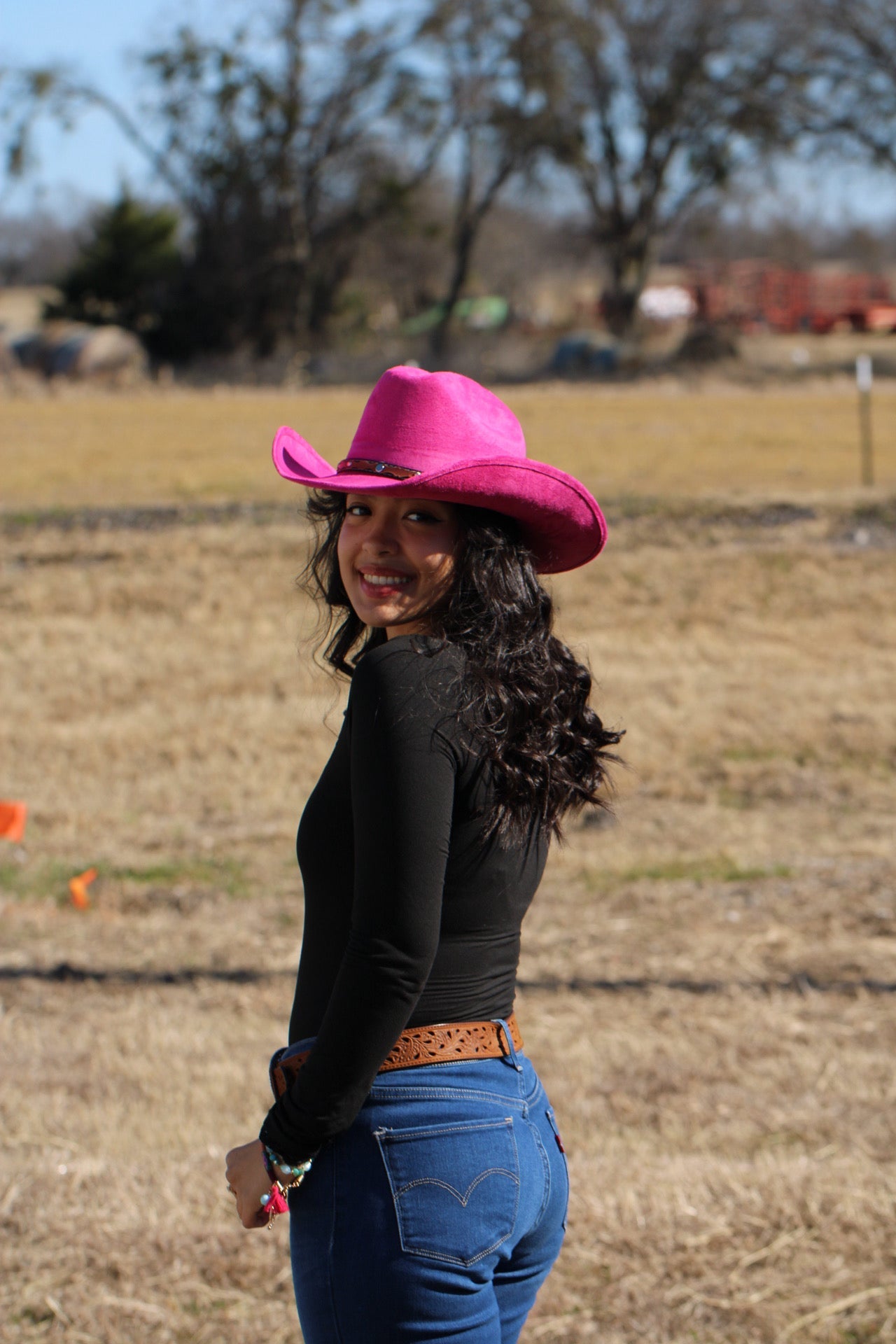 Magenta Durango cowboy hat showing the faux leather band