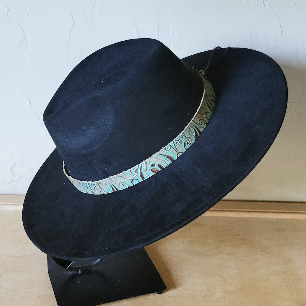 Napolis turquoise and brown leather hat band, additional view, view 2