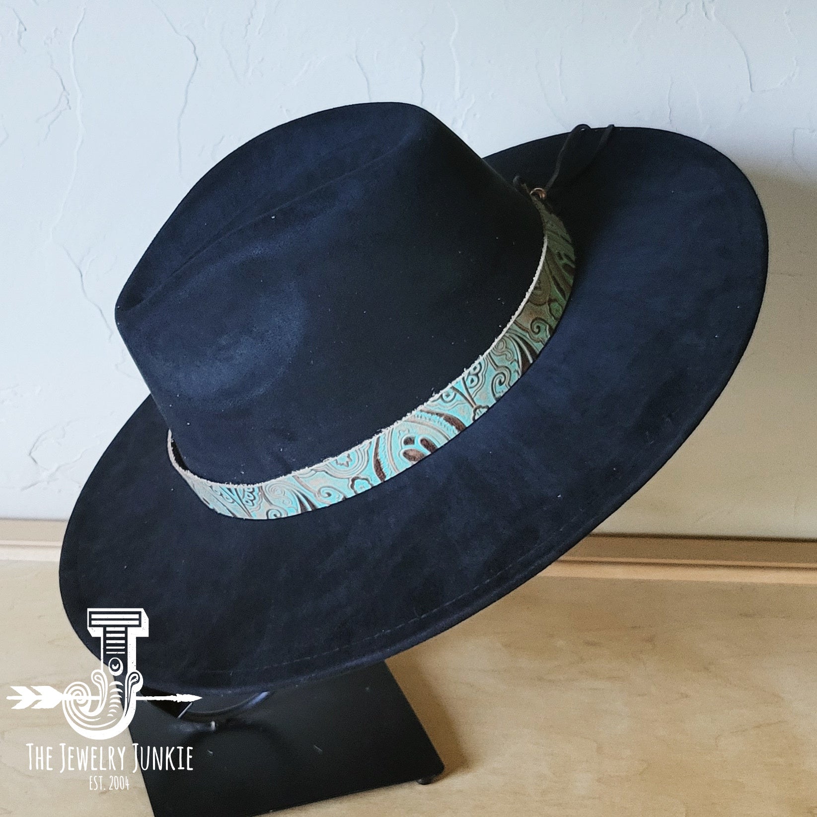 Napolis Turquoise and Brown Embossed Leather Hat Band