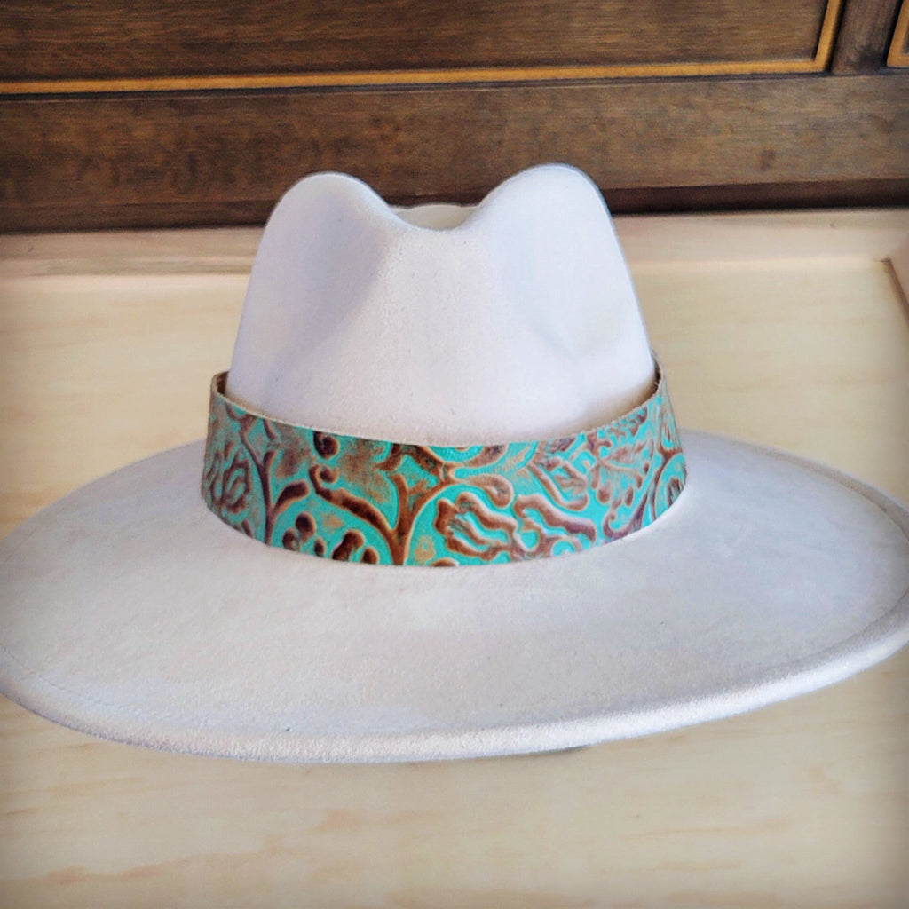Wide Genuine Leather Cowboy Hat Band with Turquoise
