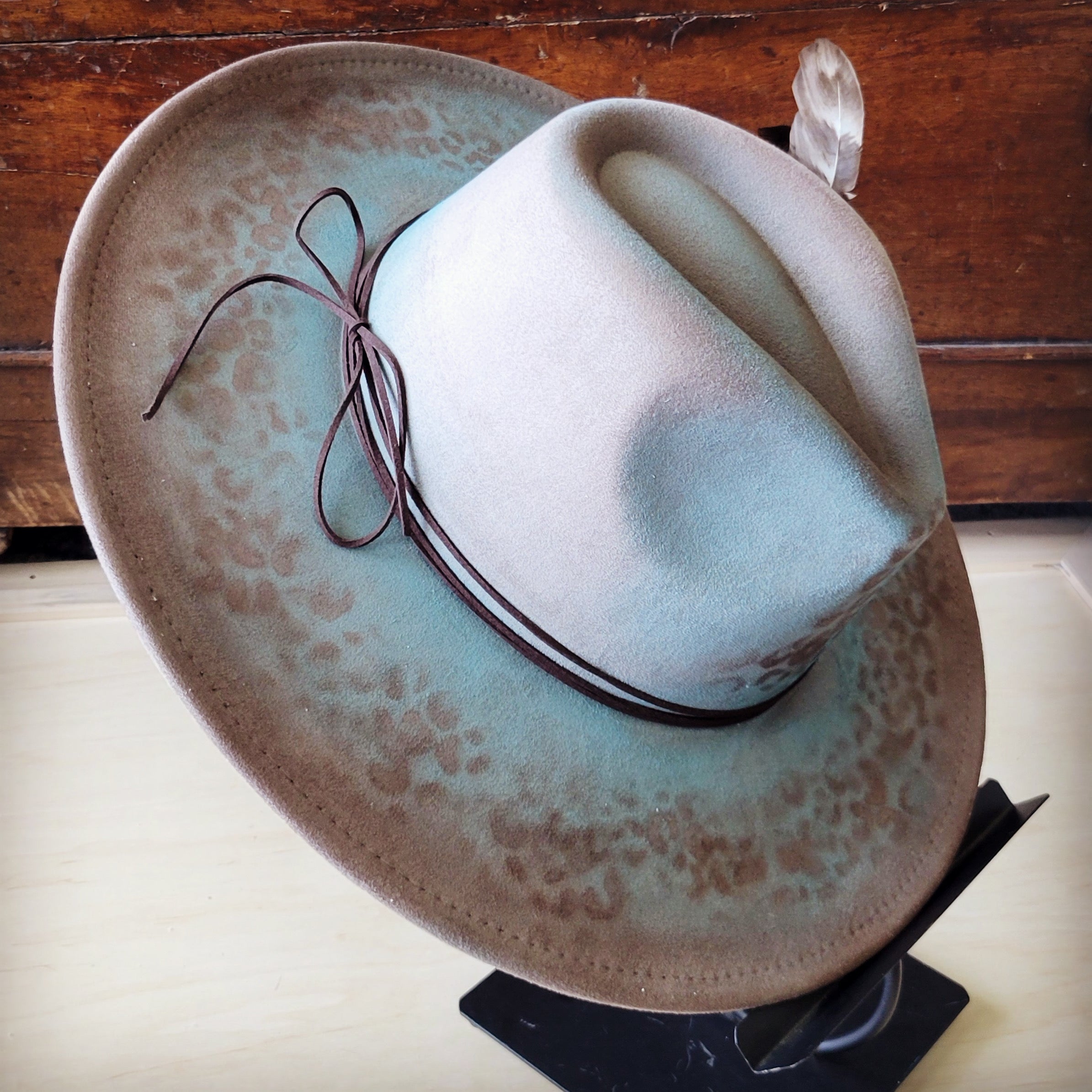 Hand-Painted Leopard Boho Western Cowgirl Hat and Band in Turquoise Brown