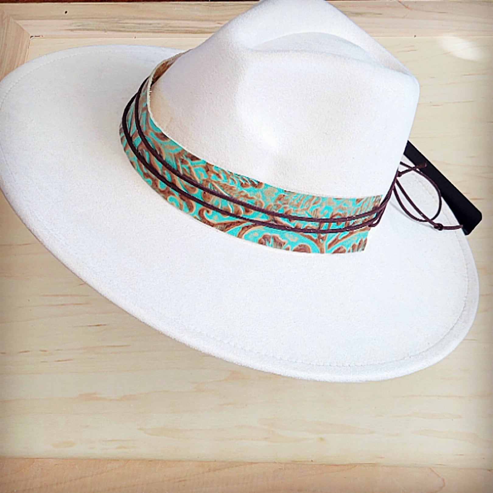 Wide Genuine Leather Cowboy Hat Band with Turquoise