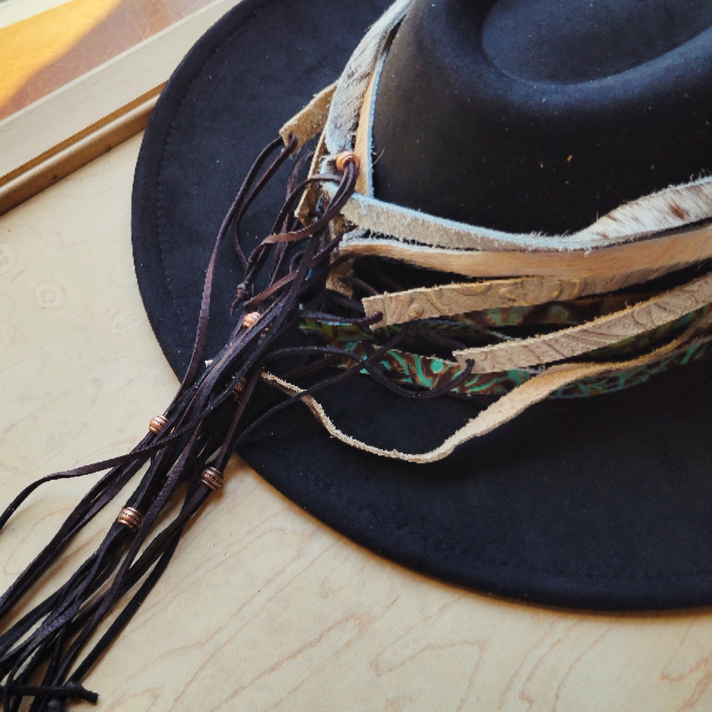 Turquoise cowboy embossed leather hat band, additional view, view 6