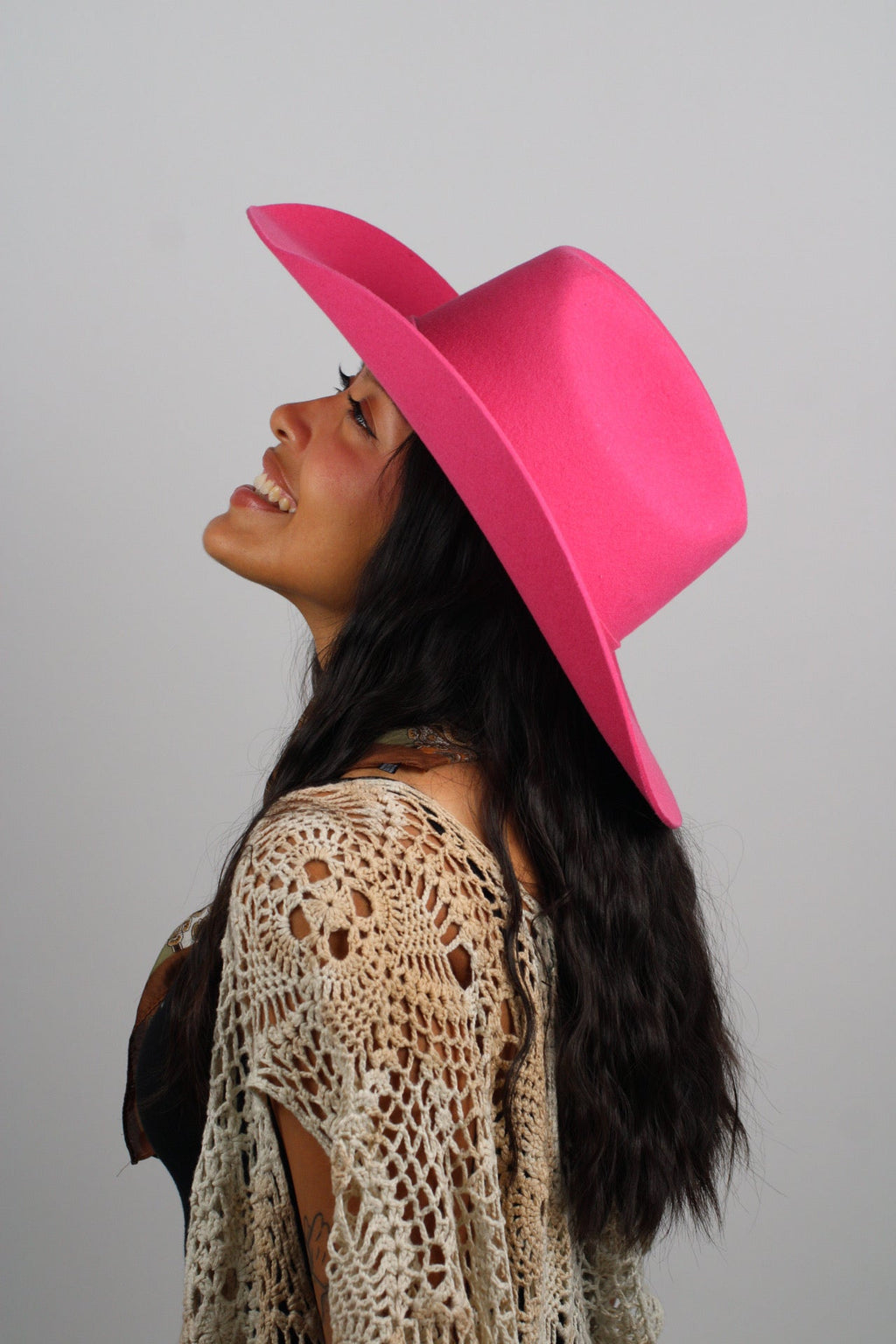 Pink Mustang merino wool cowboy hat, additional view
