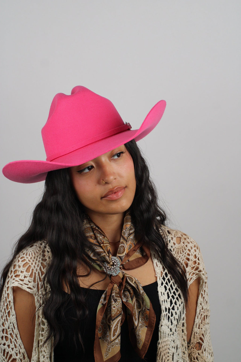 Pink Mustang merino wool cowboy hat, additional view