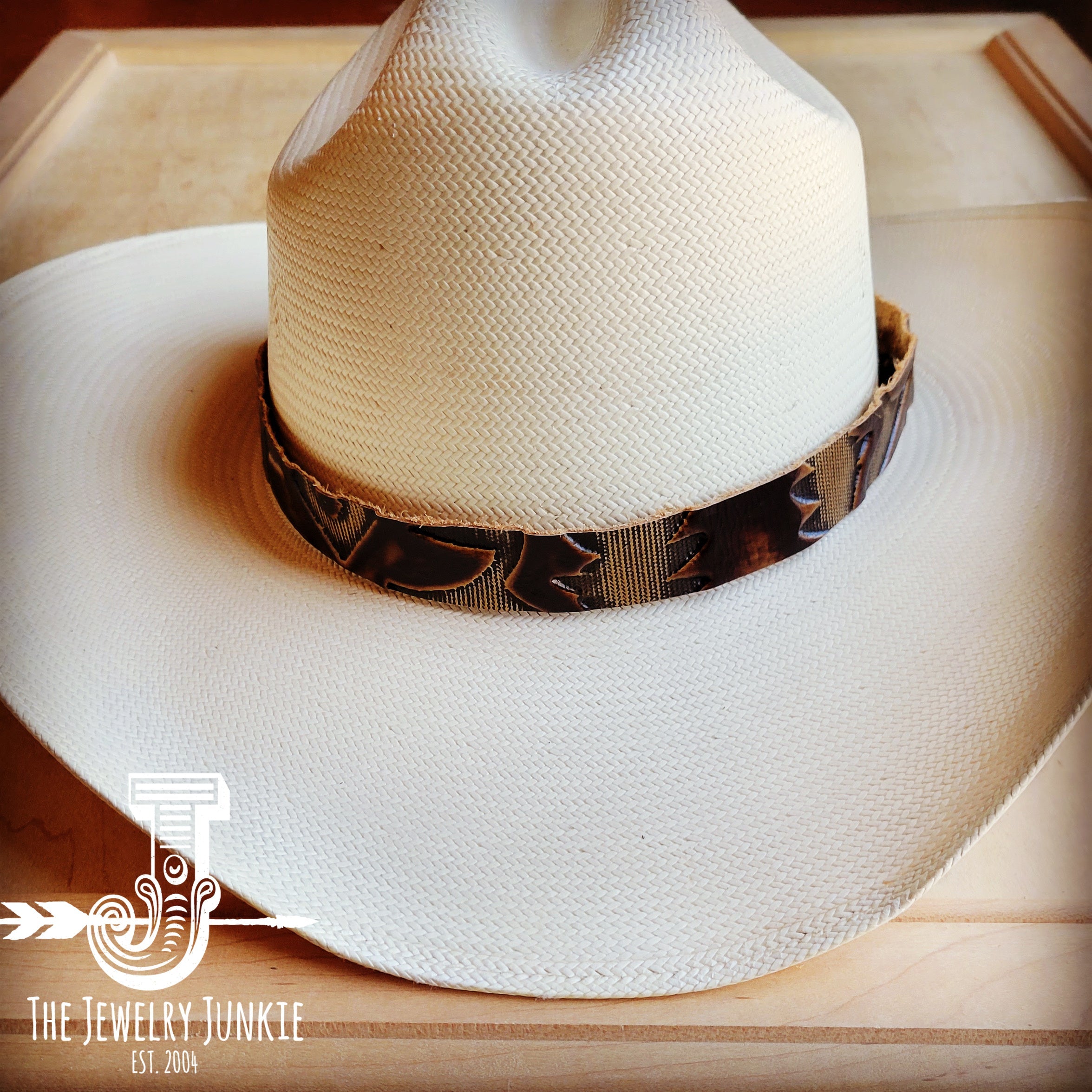 Brown Laredo tooled leather western hat band