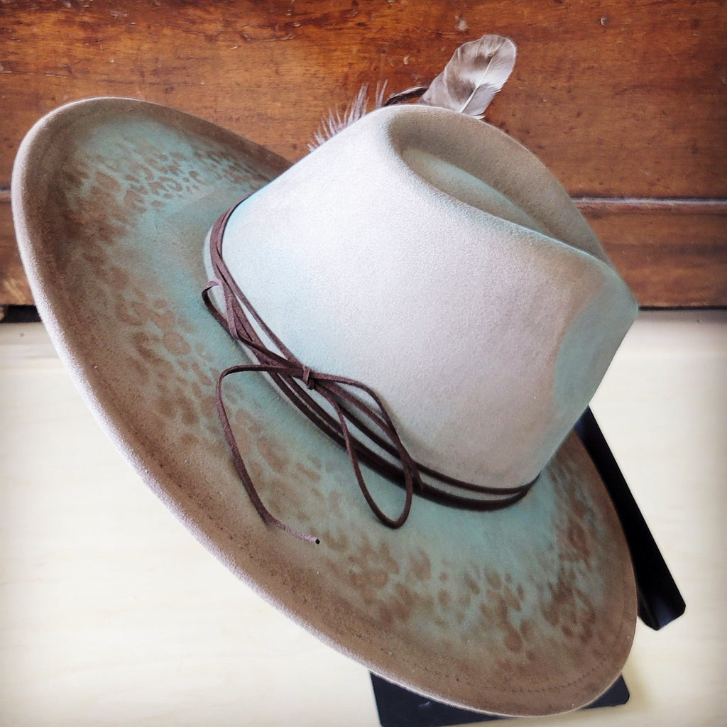 Hand-Painted Leopard Boho Western Cowgirl Hat and Band in Turquoise Brown