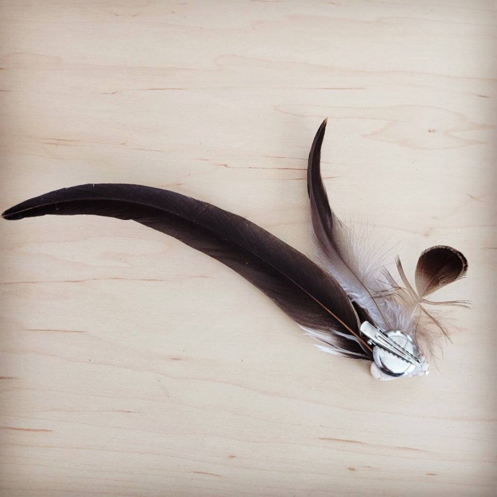 Clip-On White Turquoise Hat Band with Olive Feathers