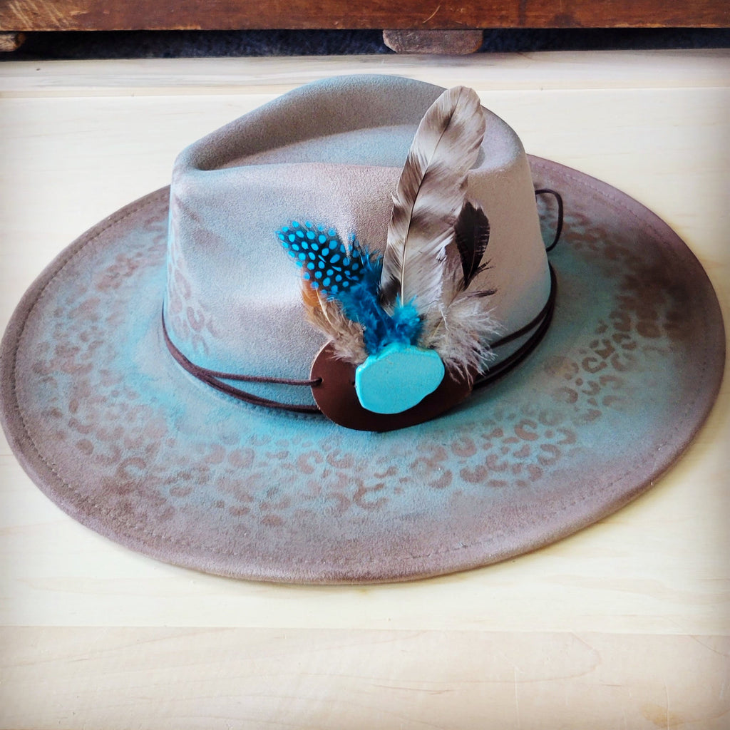 Hand-Painted Leopard Boho Western Cowgirl Hat and Band in Turquoise Brown