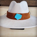 Cognac suede hat band with a turquoise-look slab, additional view