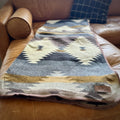 Heathered grey and tan with center diamond alpaca blanket