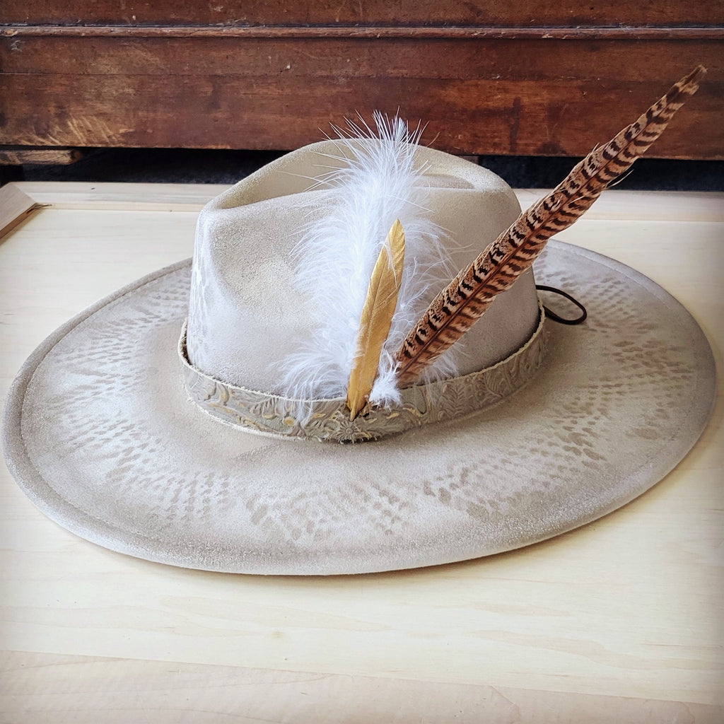 Hand-Painted Python Boho Western Cowgirl Hat and Band in Gold