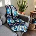 Cobalt and teal blue geometric alpaca blanket