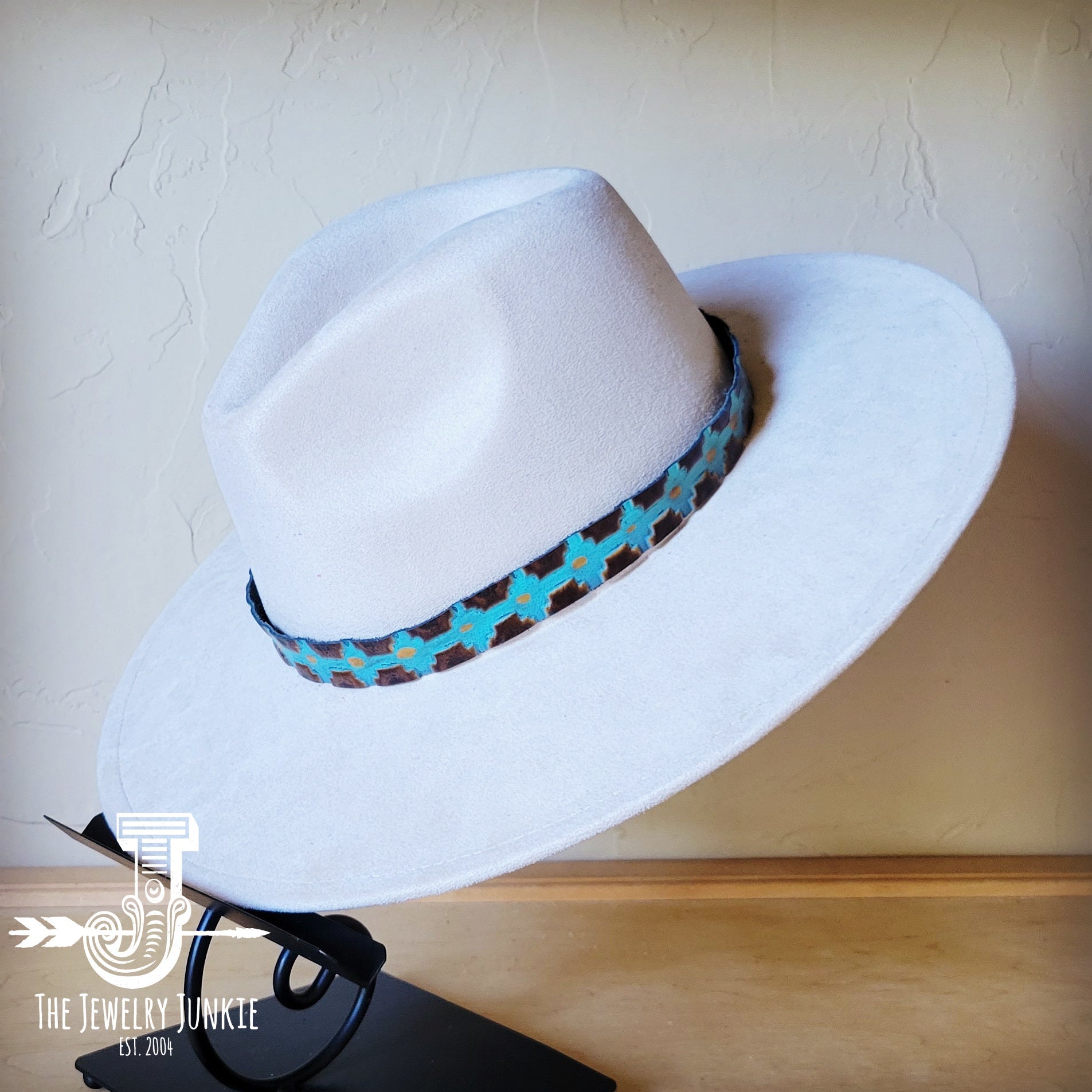 Blue Navajo Embossed Leather Hat Band