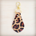 Leopard print hair-on-hide leather key chain with gold hardware