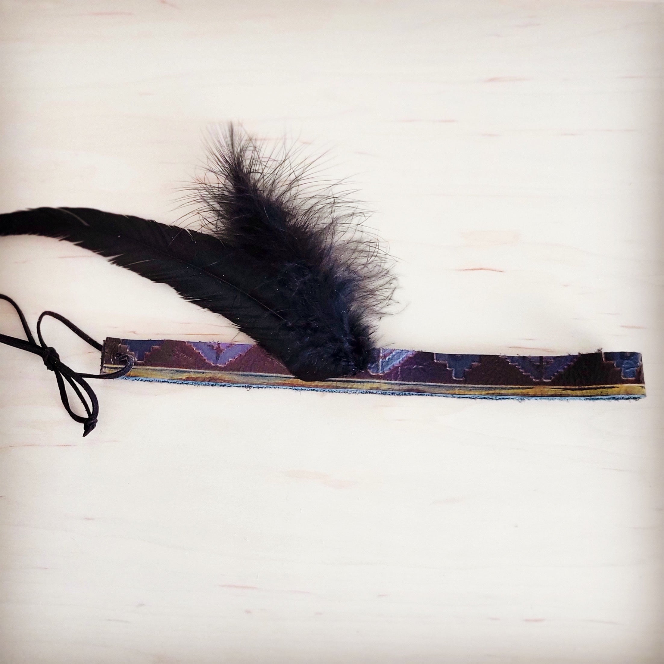 Magenta Navajo Genuine Leather Hat Band with Black Feathers