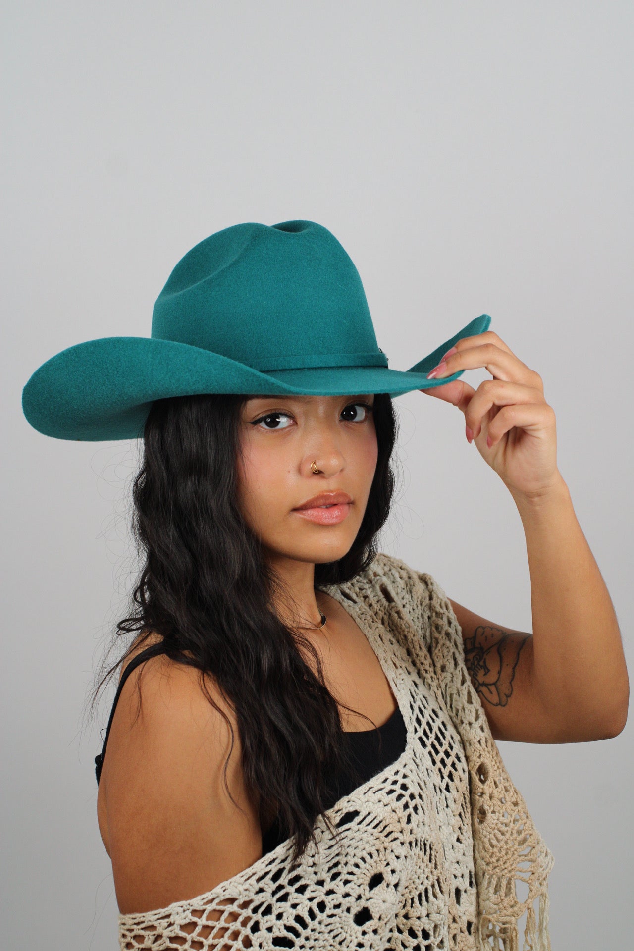 Turquoise Mustang merino wool cowboy hat, additional view