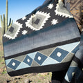 Black, cream and slate blue diamond alpaca blanket