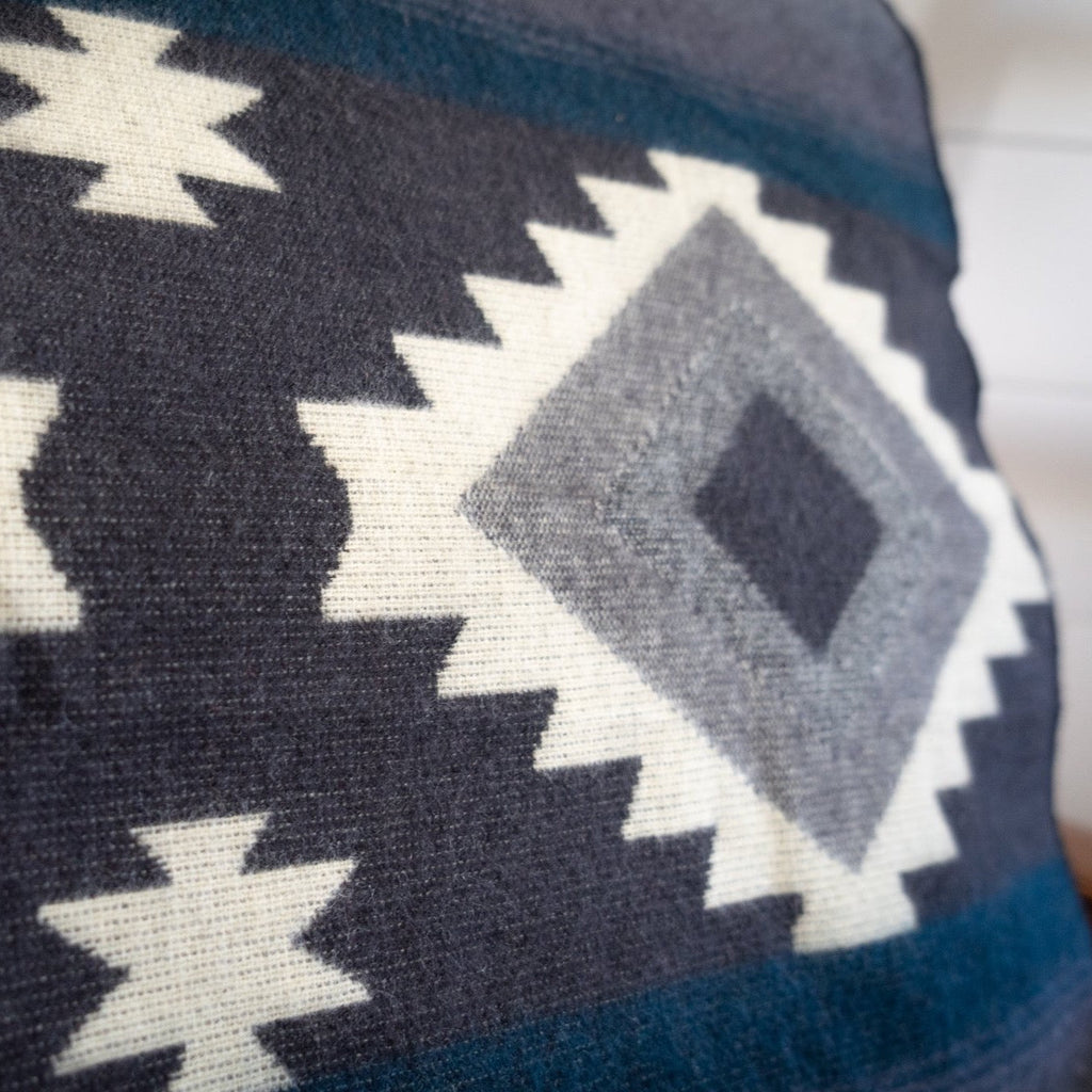 Black, cream and slate blue diamond alpaca blanket, view 11