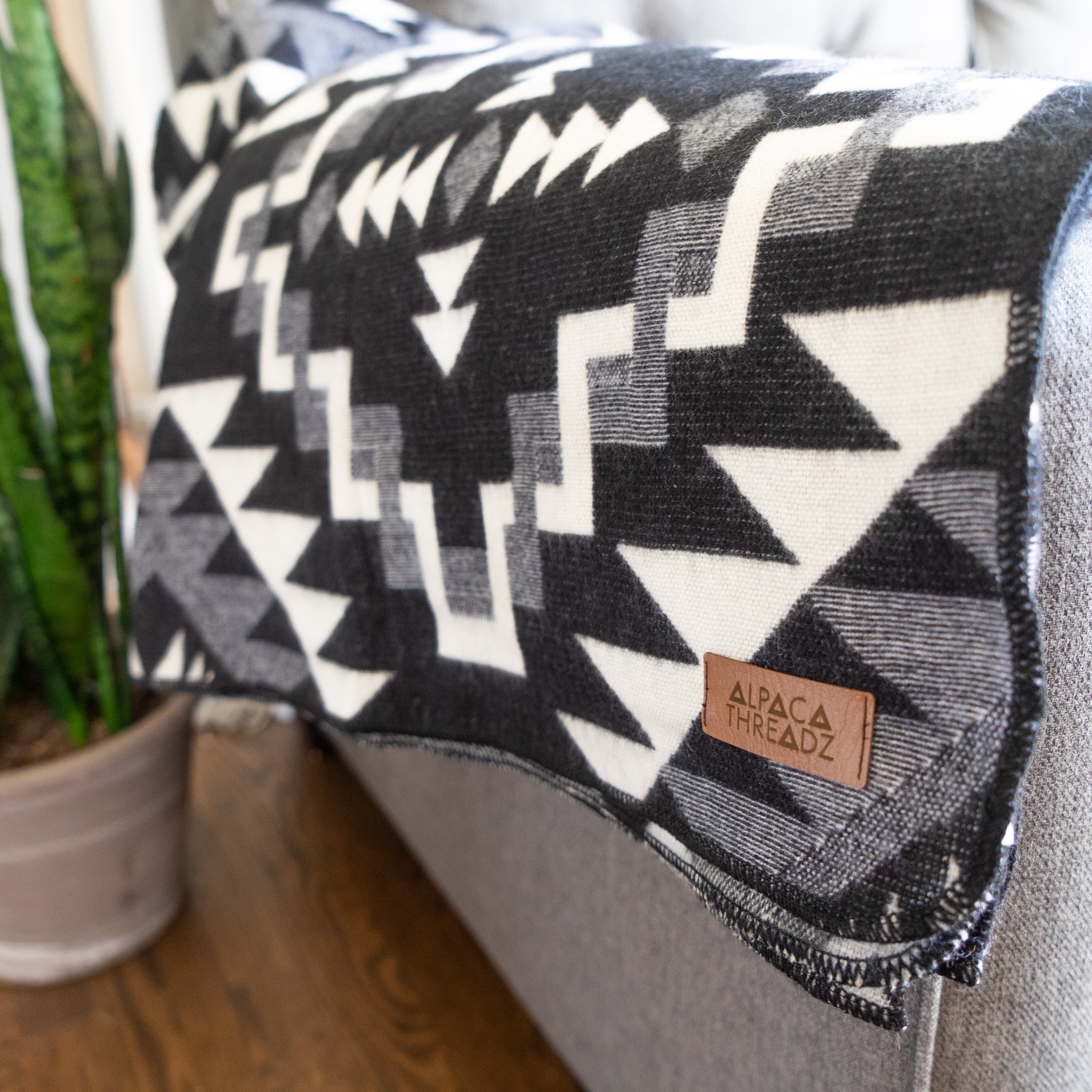 Black and cream chakana cross alpaca blanket