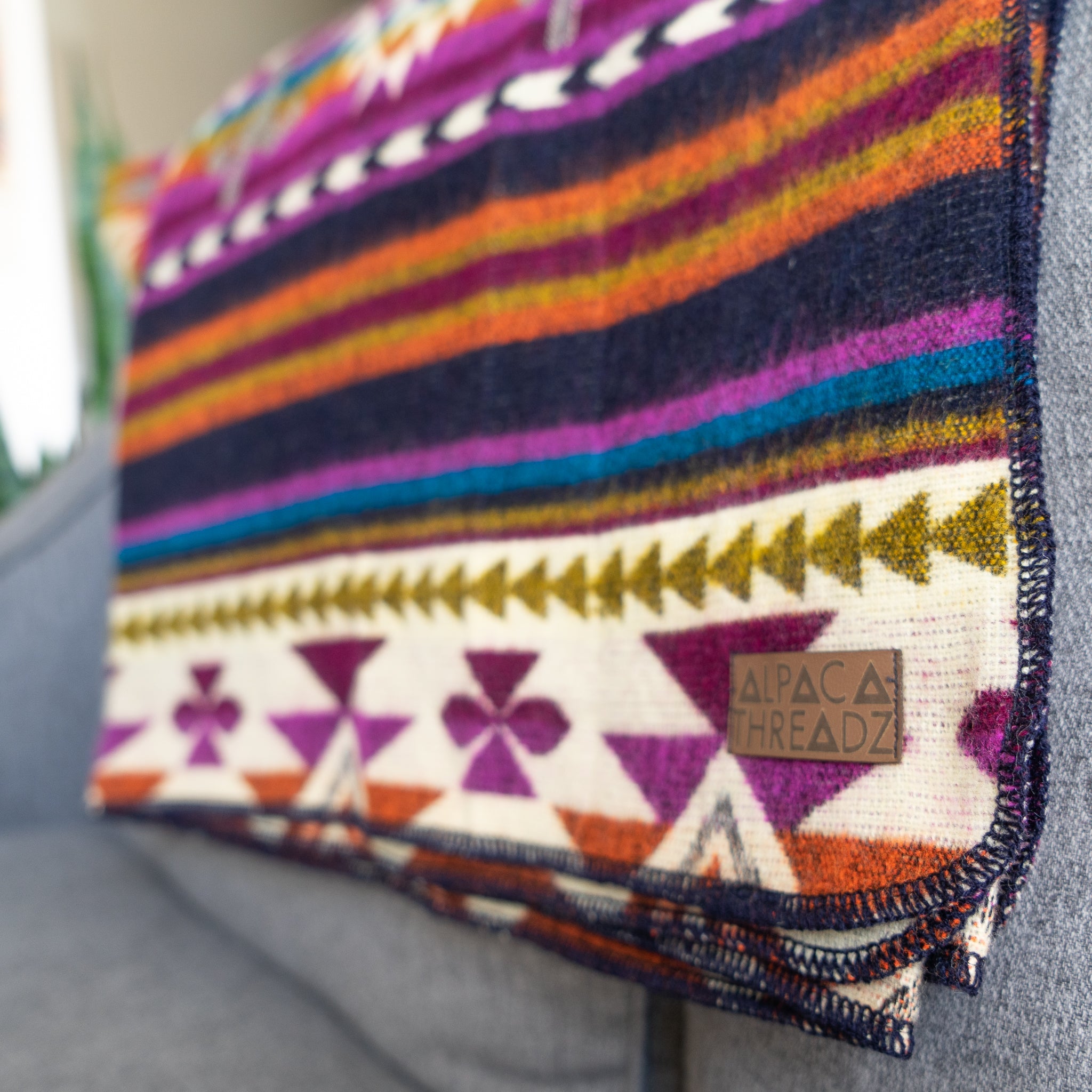 Purple and magenta geometric alpaca blanket, view 2