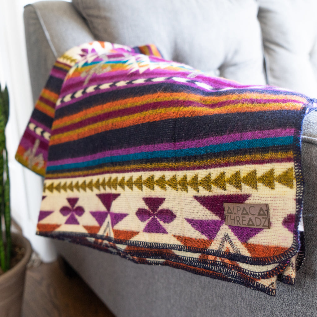 Purple and magenta geometric alpaca blanket, view 3