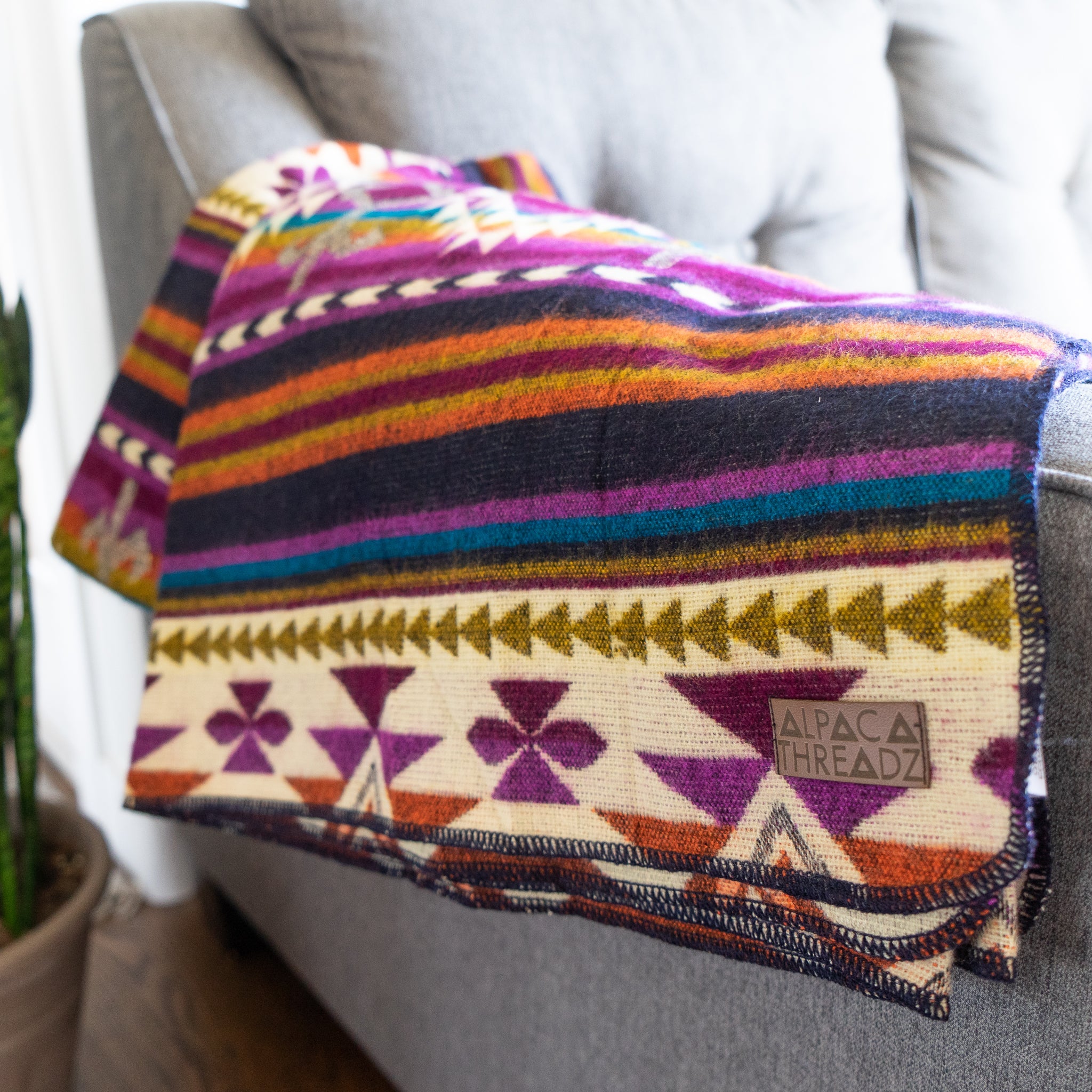 Purple and magenta geometric alpaca blanket, view 3