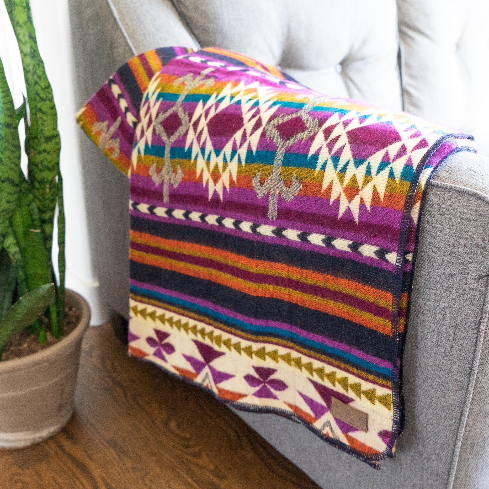 Purple and magenta geometric alpaca blanket, view 4