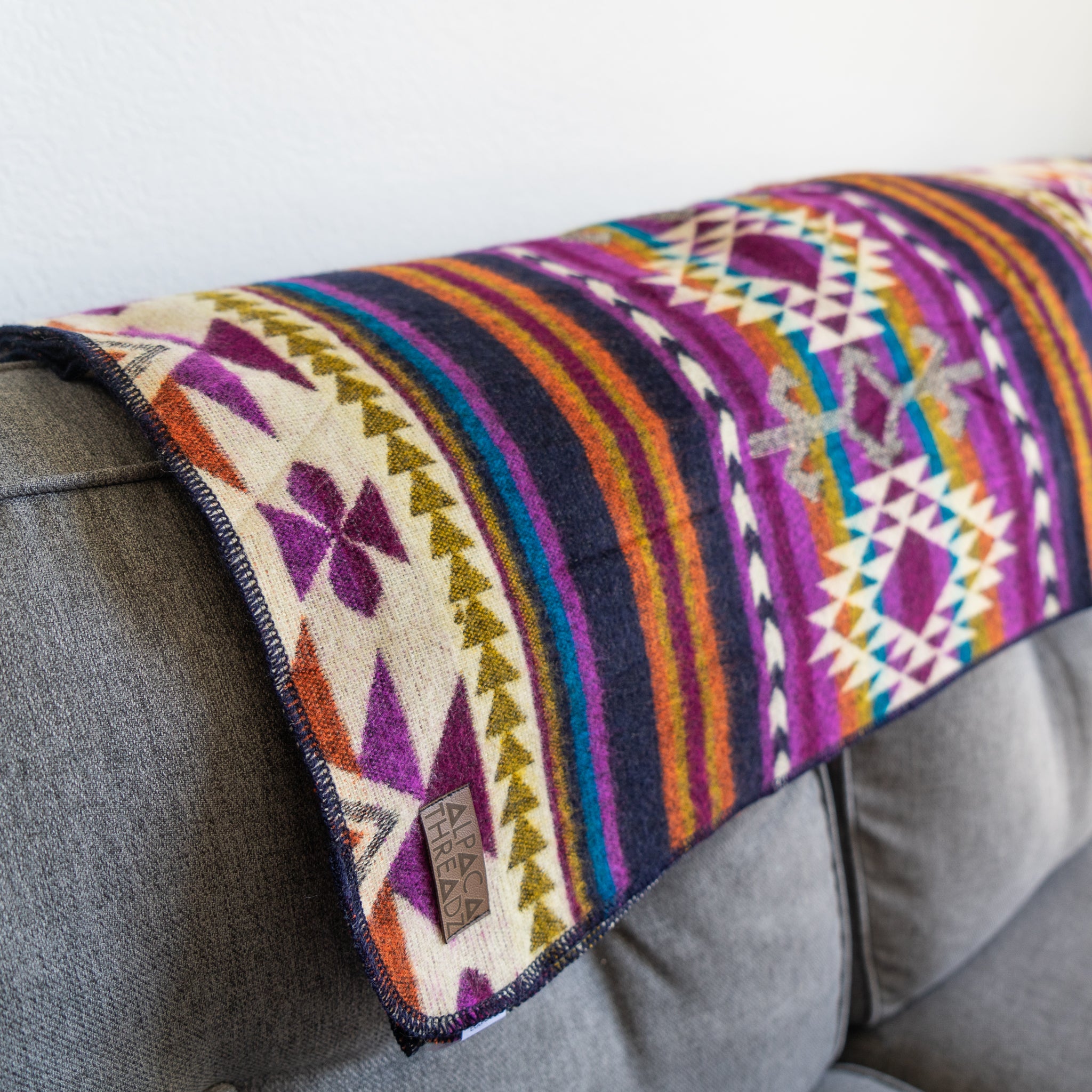 Purple and magenta geometric alpaca blanket, view 5