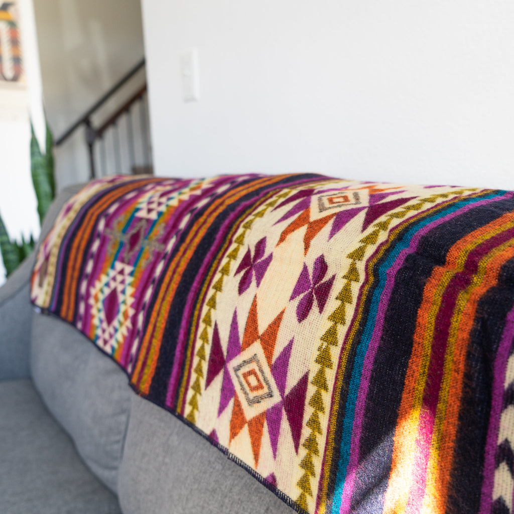 Purple and magenta geometric alpaca blanket, view 6