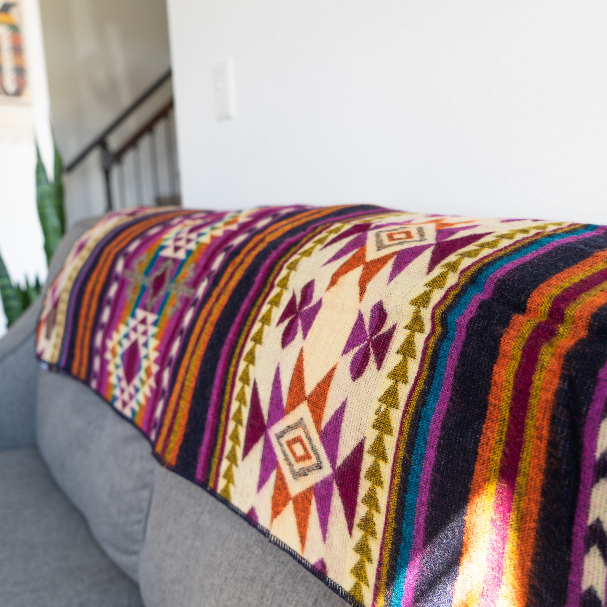 Purple and magenta geometric alpaca blanket, view 6