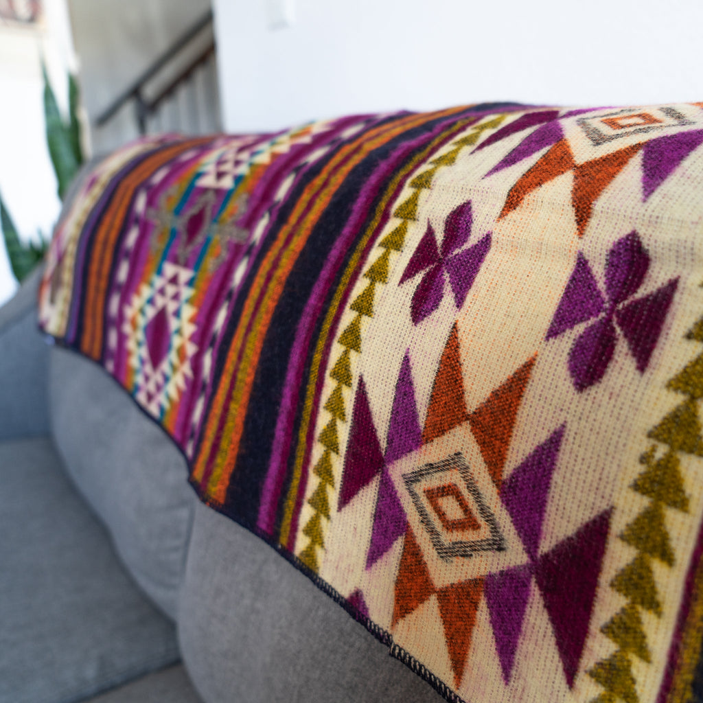 Purple and magenta geometric alpaca blanket, view 7