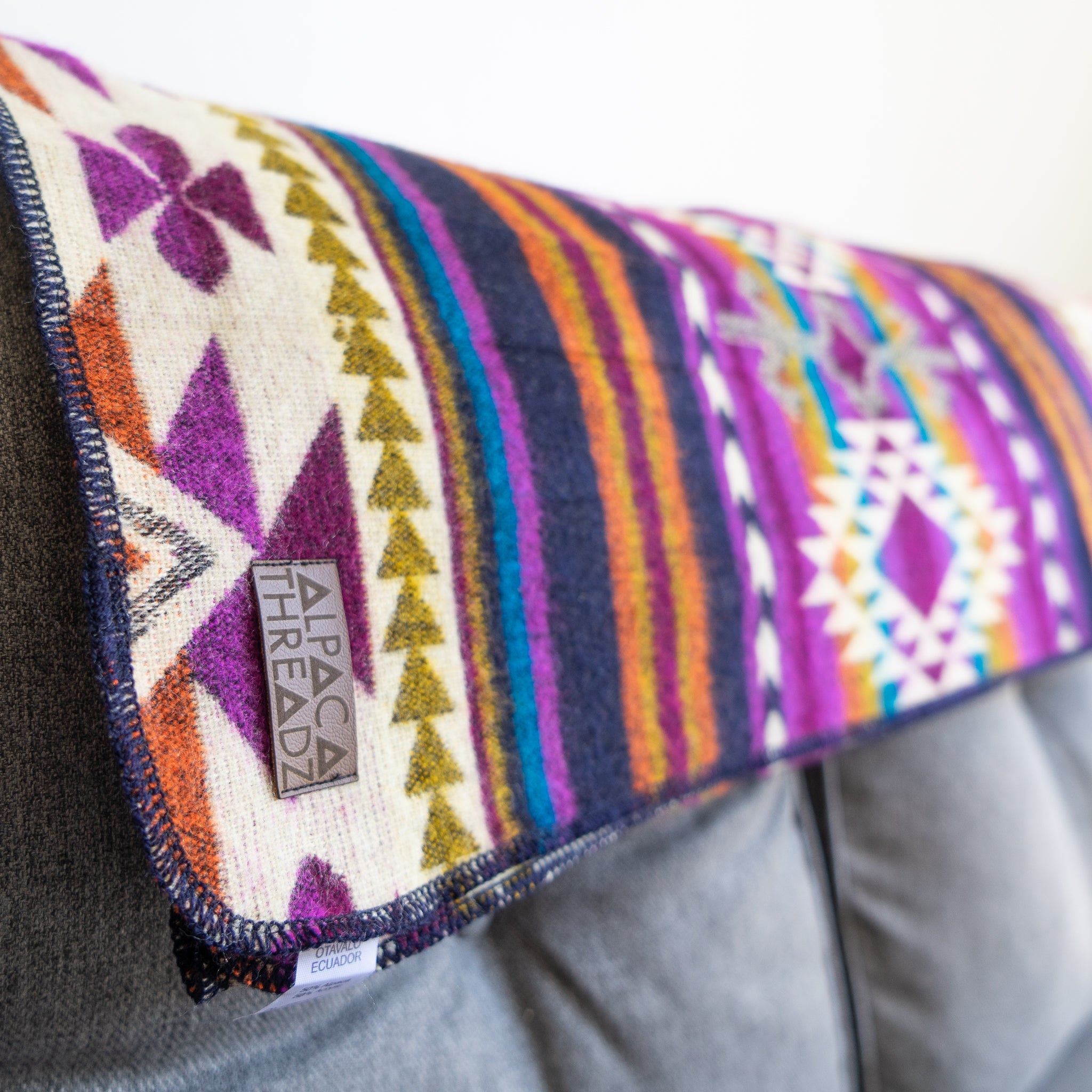 Purple and magenta geometric alpaca blanket, view 8