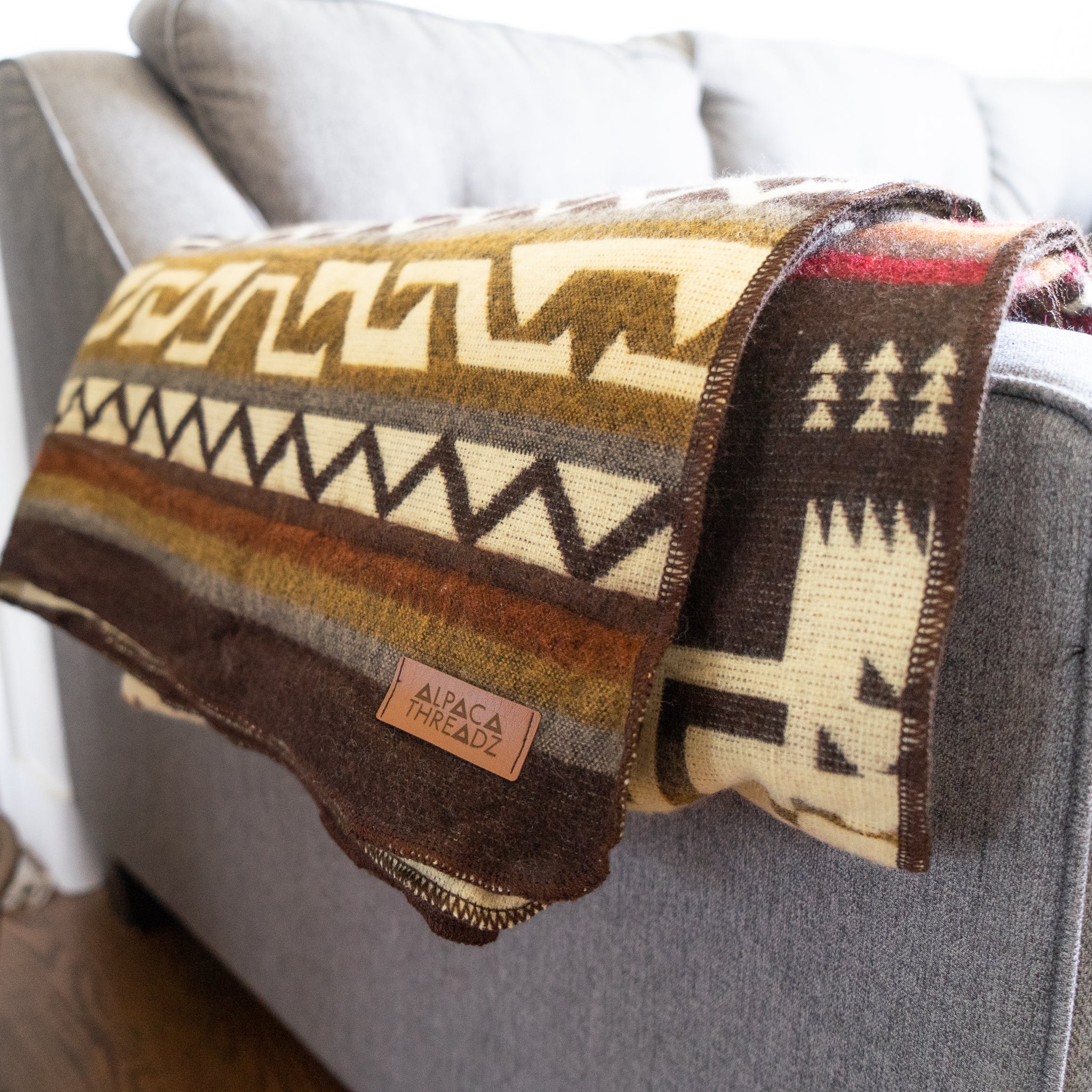 Cream, chocolate and wine geometric alpaca blanket, view 5