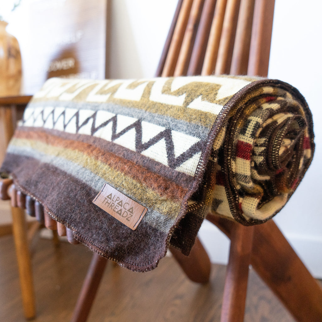 Cream, chocolate and wine geometric alpaca blanket, view 8