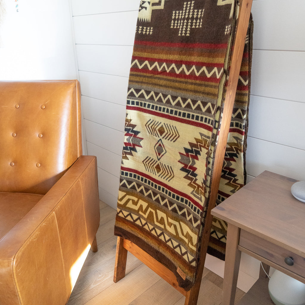 Cream, chocolate and wine geometric alpaca blanket, view 2