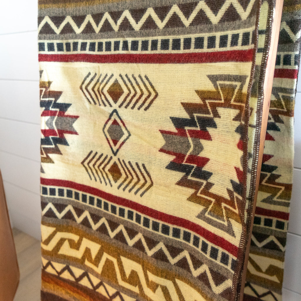 Cream, chocolate and wine geometric alpaca blanket, view 9