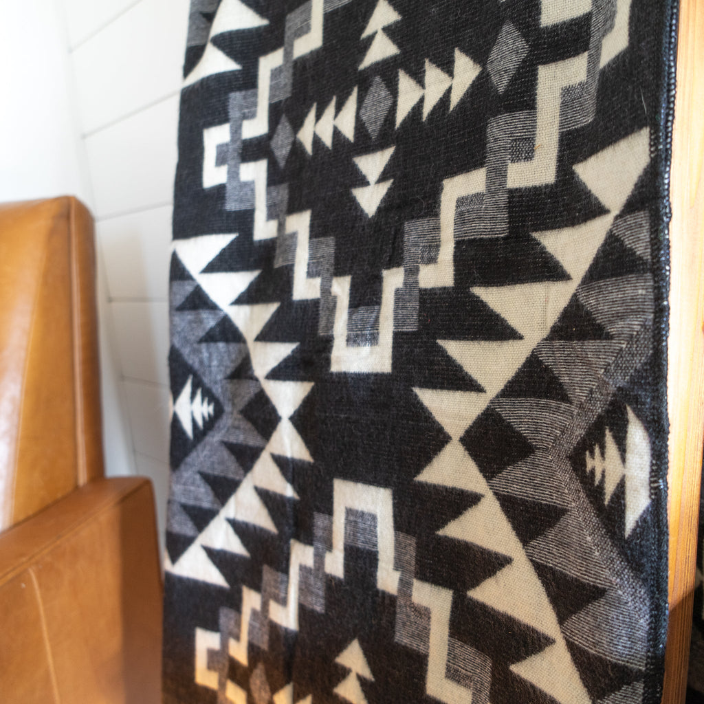 Black and cream chakana cross alpaca blanket, view 4