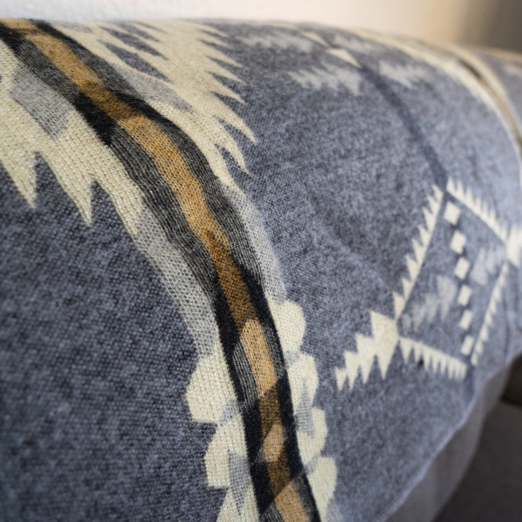 Soft grey and cream arrow and diamond alpaca blanket, view 3