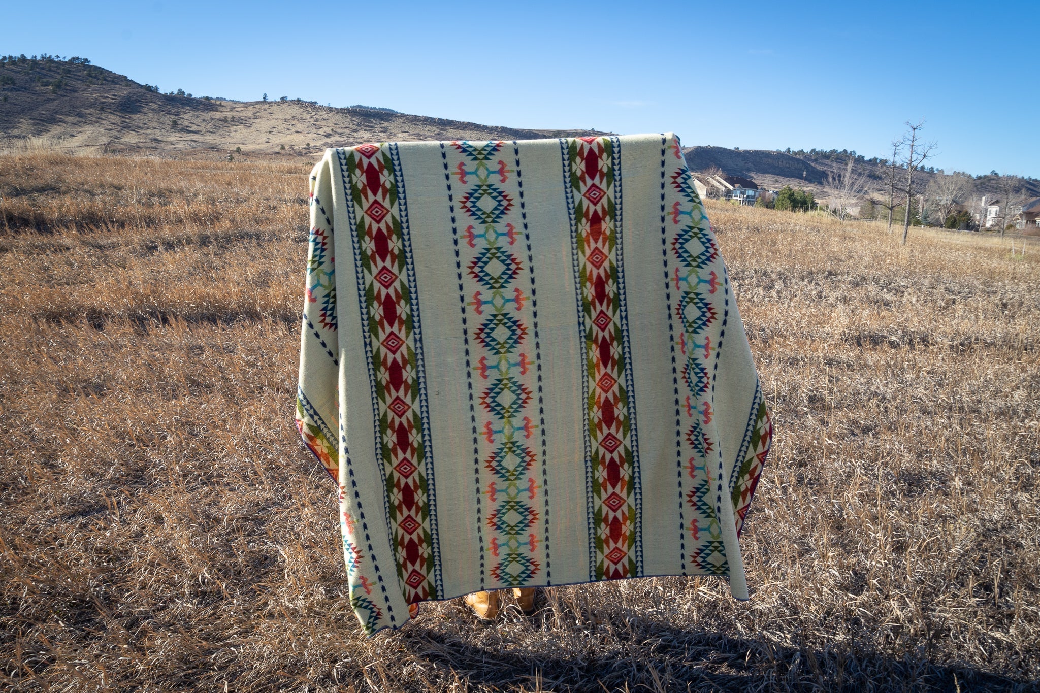 Bright multicolor vertical stripe alpaca blanket, view 3