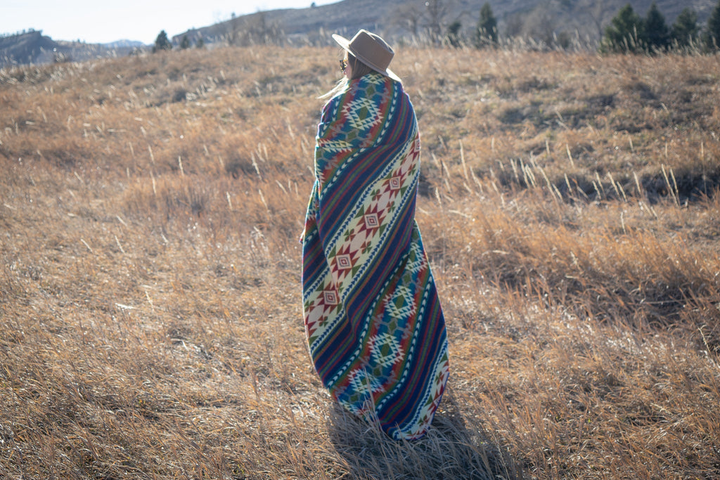 Bright multicolor vertical stripe alpaca blanket, view 5