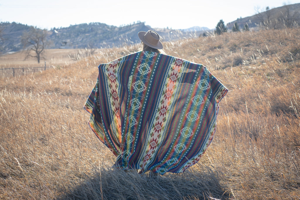 Bright multicolor vertical stripe alpaca blanket, view 6