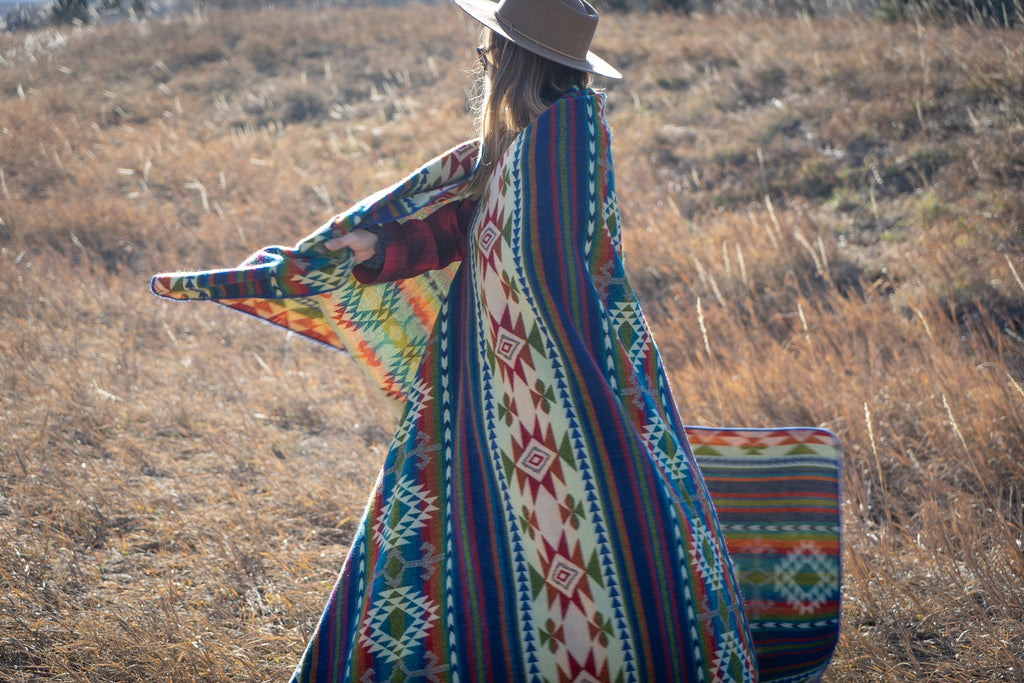 Bright multicolor vertical stripe alpaca blanket, view 7
