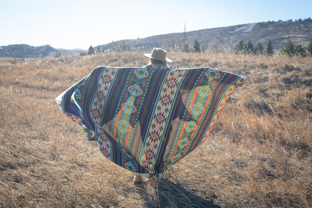Bright multicolor vertical stripe alpaca blanket, view 8