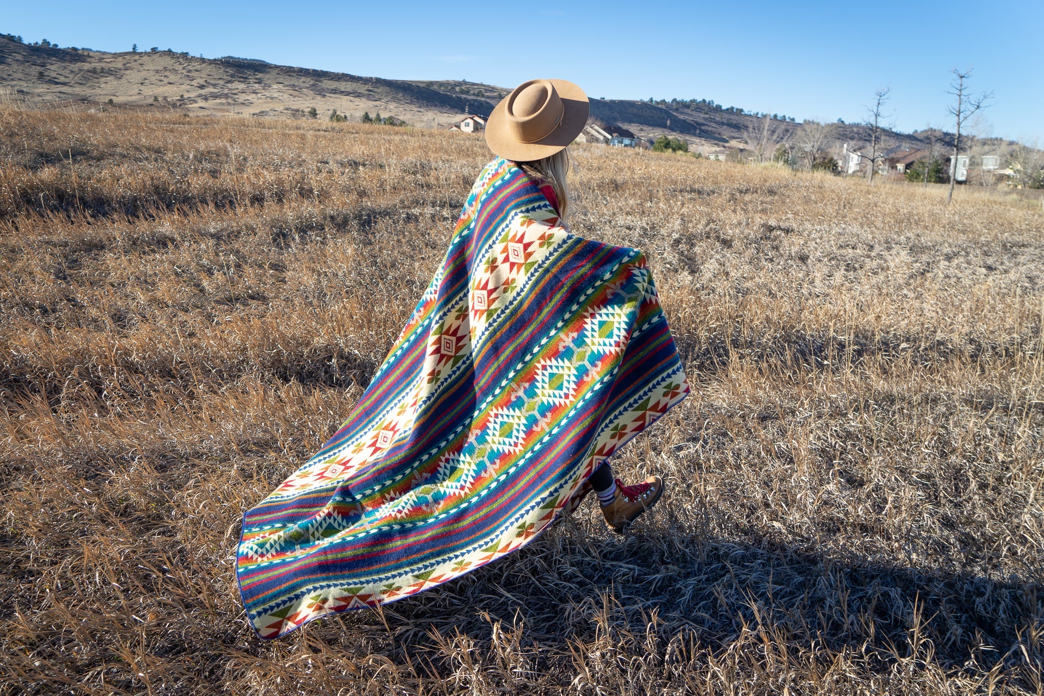 Bright multicolor vertical stripe alpaca blanket, view 4