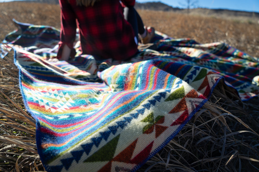 Bright multicolor vertical stripe alpaca blanket, view 14