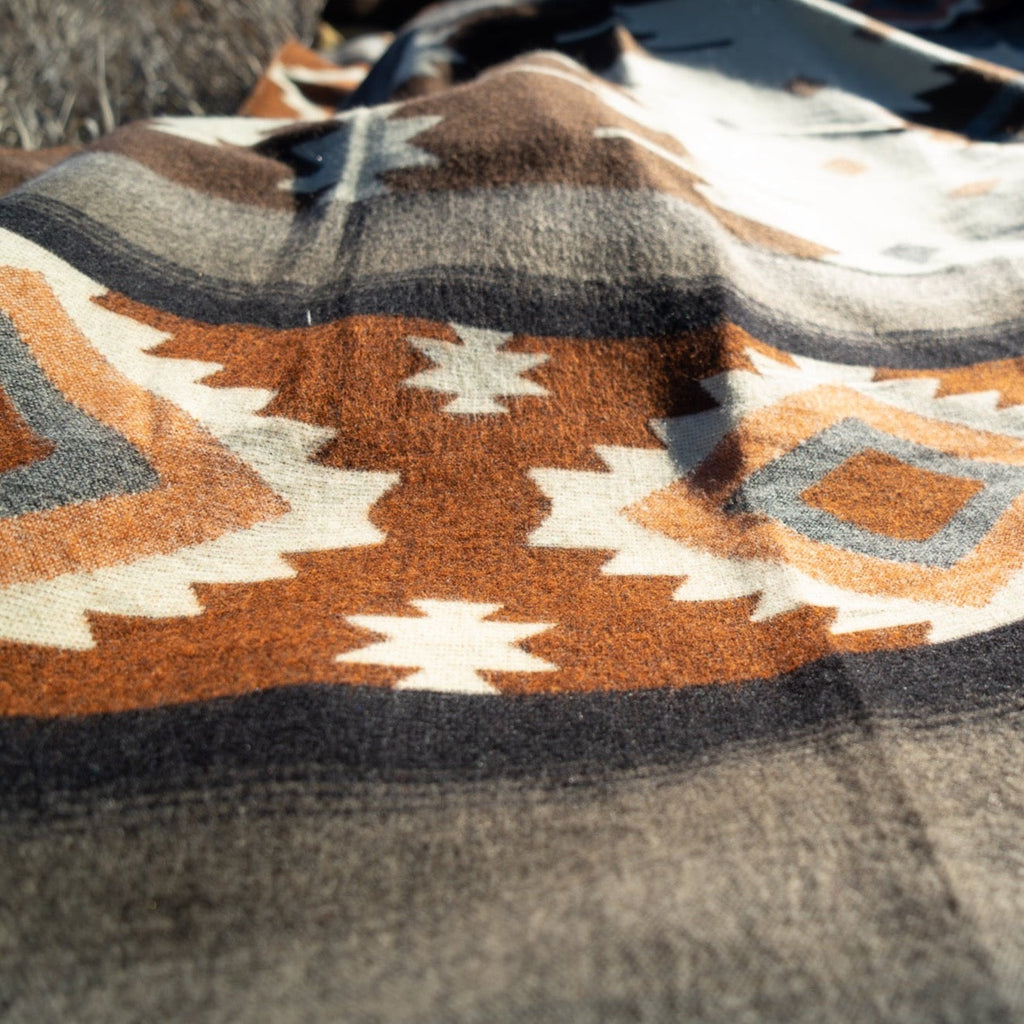 Sage, taupe and bone desert geometric alpaca blanket, view 4